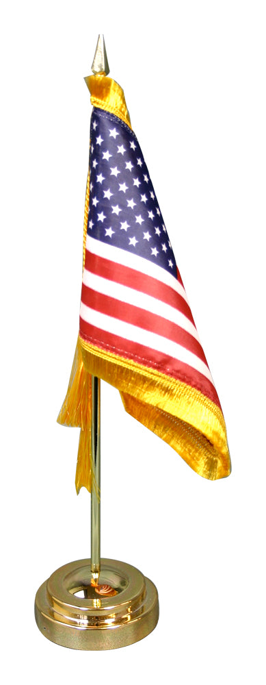 4 in. X 6 in. Miniature U.S. Flag Set with Gold Finish Staff and Base