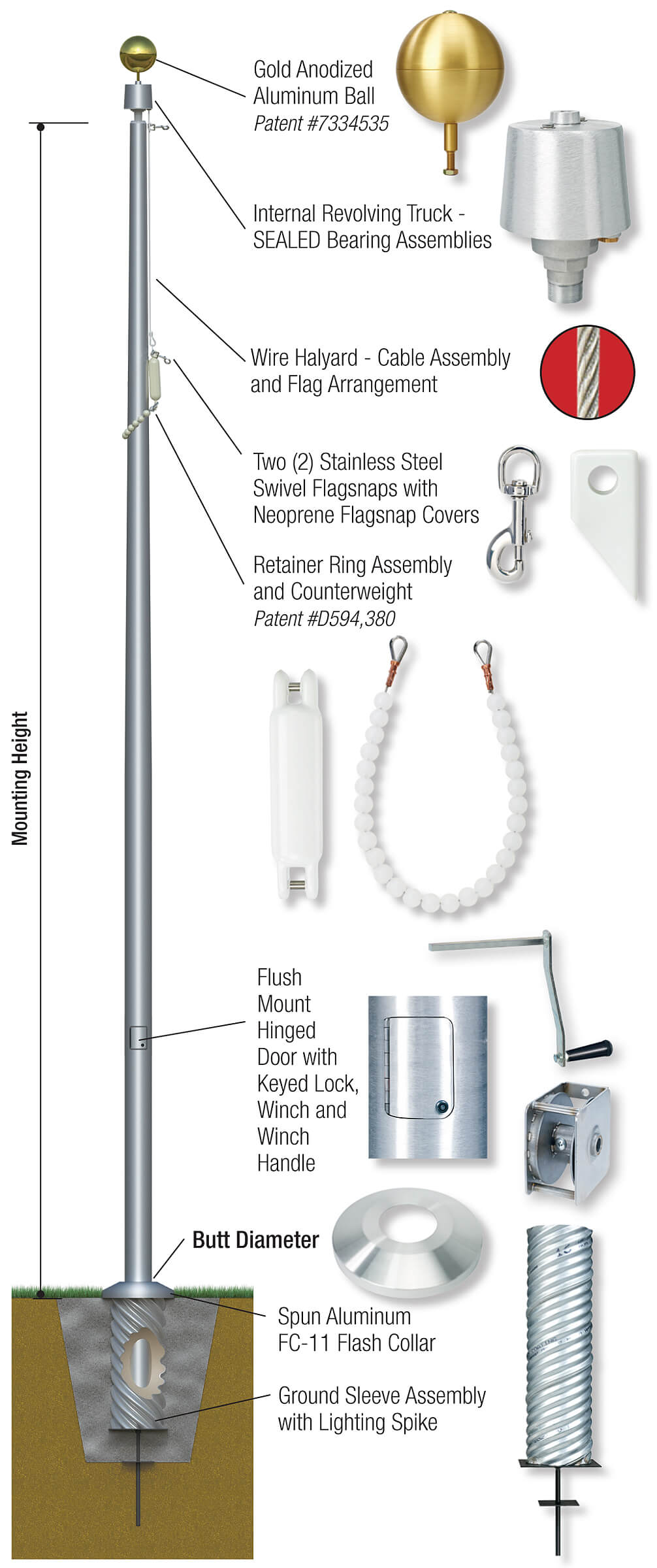 IWW70F23 70' x 12" x .250" Titan Series Flagpole - IWW