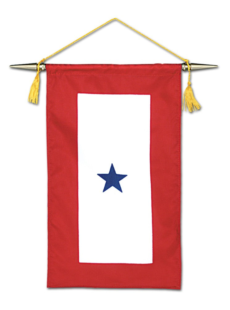 Blue Star Service Banner with Crossbar and Gold Cord and Tassels- Nyl-Glo- 8 in. X 15 in.