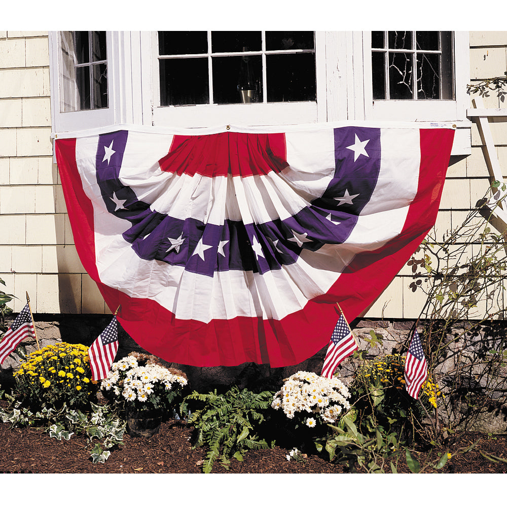 3 ft. X 6 ft.  Pre-pleated Fan Bunting Decoration with Stars. Polycotton blend.