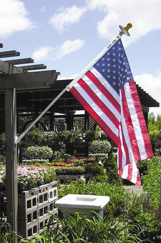 Mansion Set- 6 ft. White Spinning Pole with 3x5 ft. Nylon U.S. Flag and Solar Light