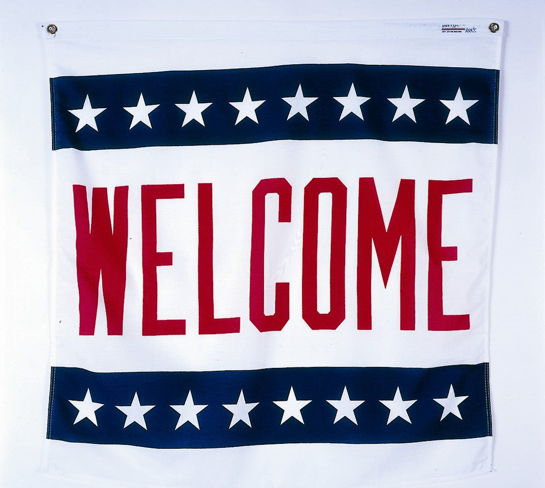 Welcome with Stars Center Cotton Sheeting- 3 ft. X 3 ft.