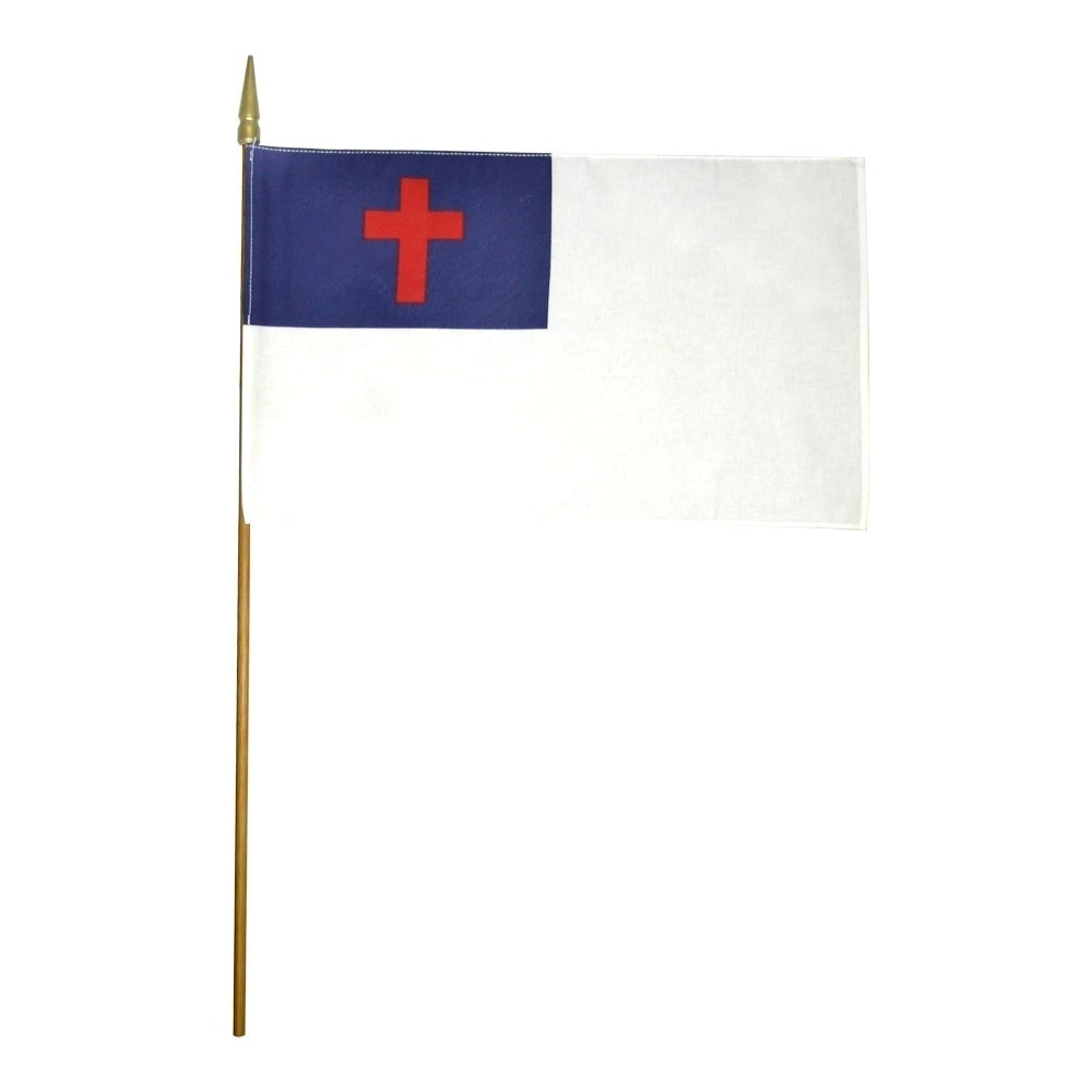 Christian Grave Marker Flags Mounted on a 3/8 in. X 30 in. Natural Wood Staff 12 in. X 18 in.