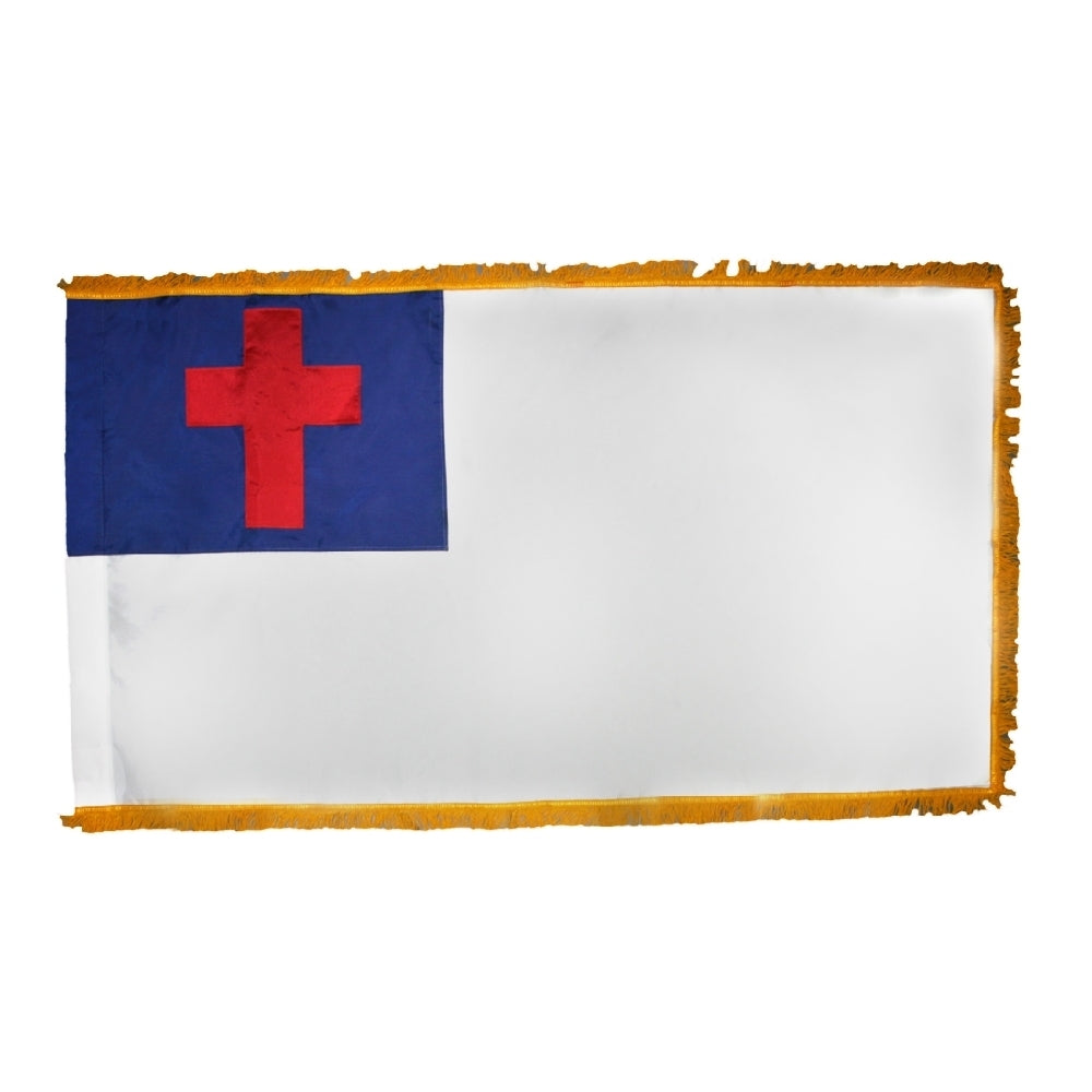 3 ft. x 5 ft. Indoor and Parade Colonial Nyl-Glo Christian Flag with Fringe All Sewn Design