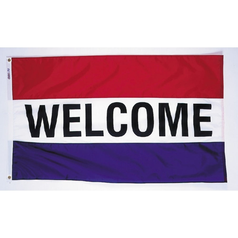 Nyl-Glo Welcome Flag with Red, White and Blue Stripes- 3 ft .X 5 ft.