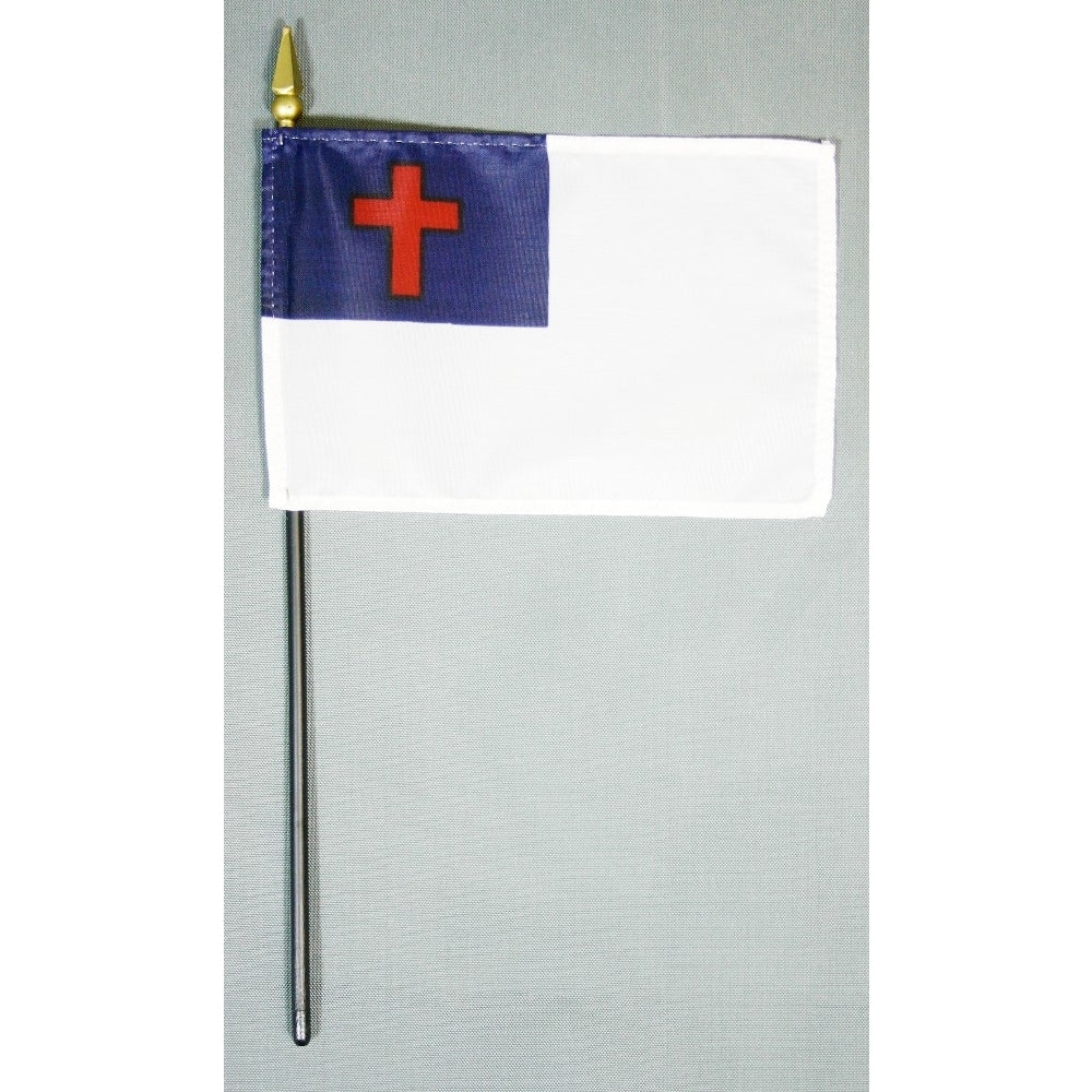 Christian Flag-24 in. X 36 in. mounted on a 7/16 in. X 48 in. Black Staff with a Gold Spear Tip