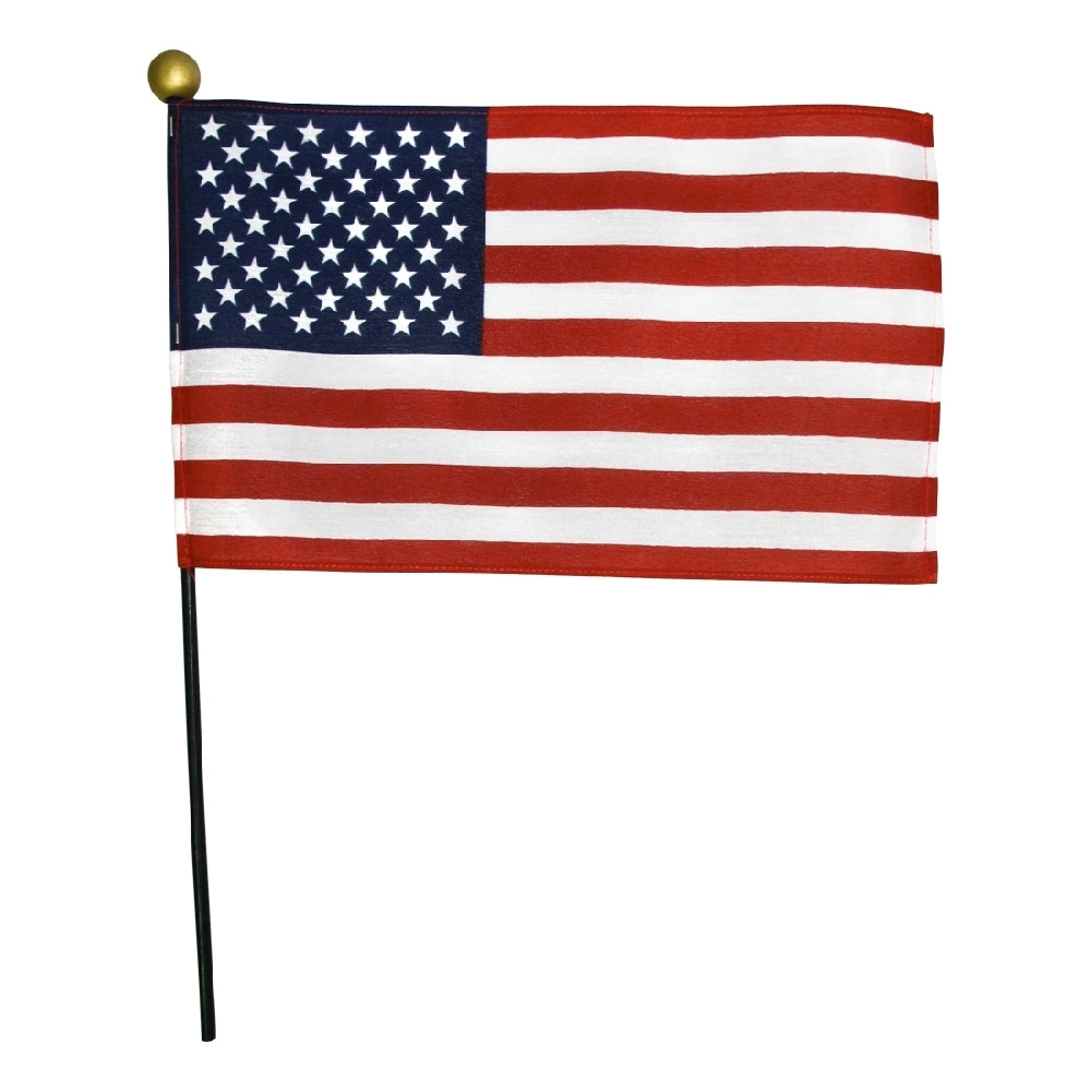 12 Pack 4 in. X 6 in. Cotton Muslin U.S. Flag Mounted on Black Staff