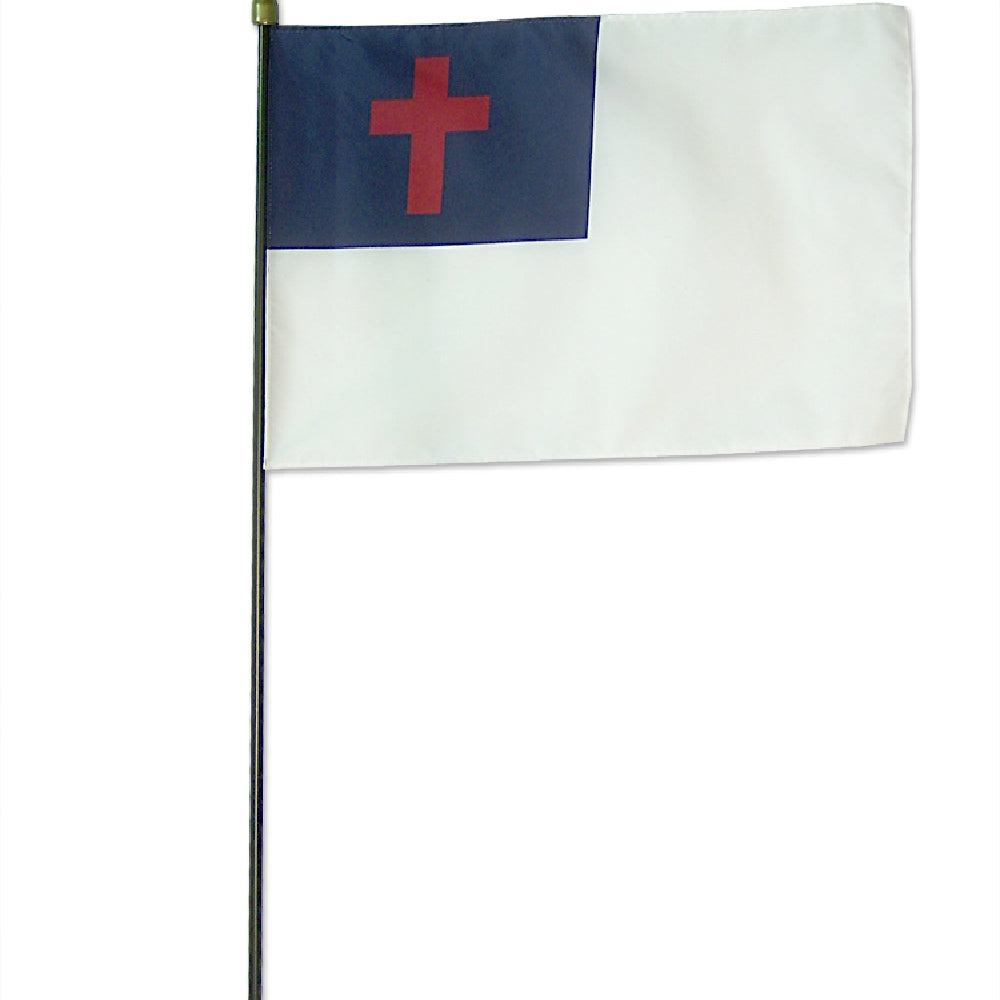 Christian Flag Mounted on a 3/8 in. x 30 in. Black Staff with a Gold spear Tip 12 in. X 18 in.