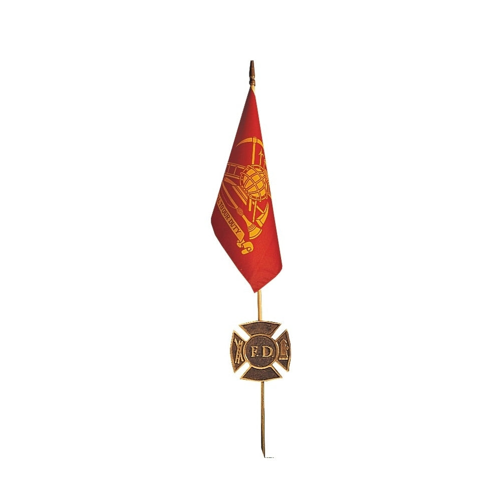 Fireman's Flag Polycotton -12 in. X 18 in. Mounted on a 30 in. X 3/8 in/ Natural Wood Staff