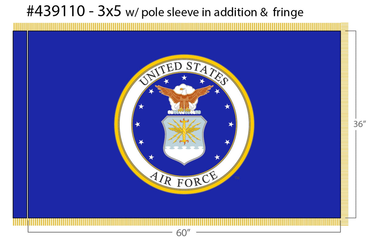 3 ft. X 5 ft. U.S. Air Force Flag Colonial Nyl-Glo with Fringe