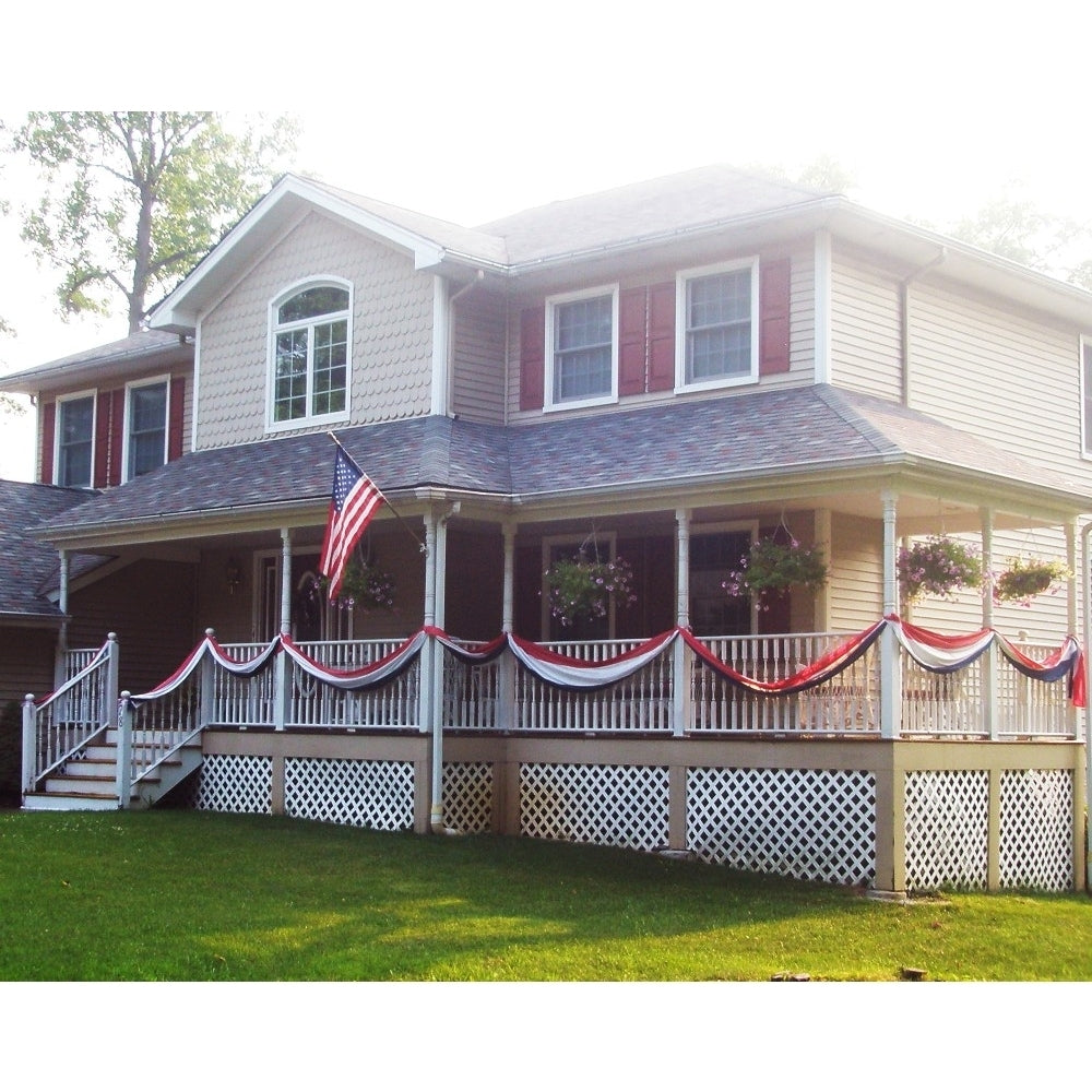 Decorators' Bunting,Three sewn stripes of red ,white and blue -Nyl-Glo-60 yd. Bolt