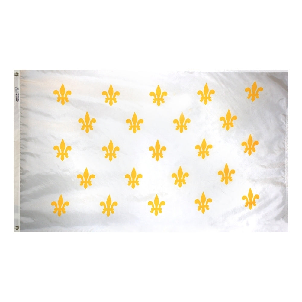 Fleur De Lis Flag, White with Twenty Three Gold Fleurs Nyl-Glo-3 ft. X 5 ft.